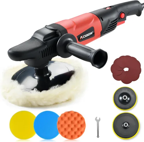 AOBEN Pulidor rotativo de búfer, 1200 W, 6 pulgadas/7 pulgadas, kit de cera para pulidor de automóvil con 6 velocidades variables de 1000-3500 RPM y