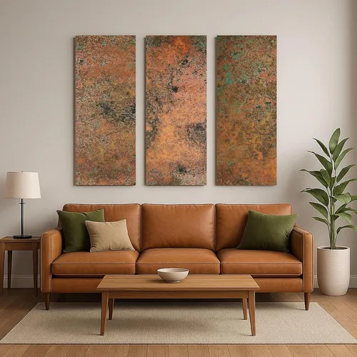 Miniatura 6 de Arte de pared de cobre real - Arte de metal de 3 paneles - Textura de pátina - Tríptico abstracto moderno - Decoración rústica hecha a mano