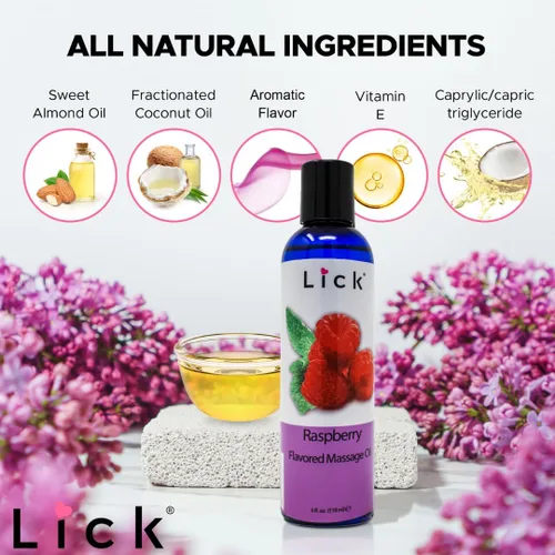 Miniatura 4 de Lick Aceite de masaje con sabor a frambuesa, aceite de masaje comestible de bayas brillantes con aceite de almendras dulces y vitamina E
