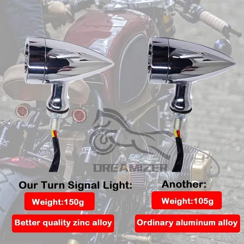 Miniatura 7 de DREAMIZER Señales de Giro para Motocicleta Luz LED Tipo Bala Cromada Universal para Bobber Chopper Cafe Racer Sportster Softail Cruiser - Carcasa