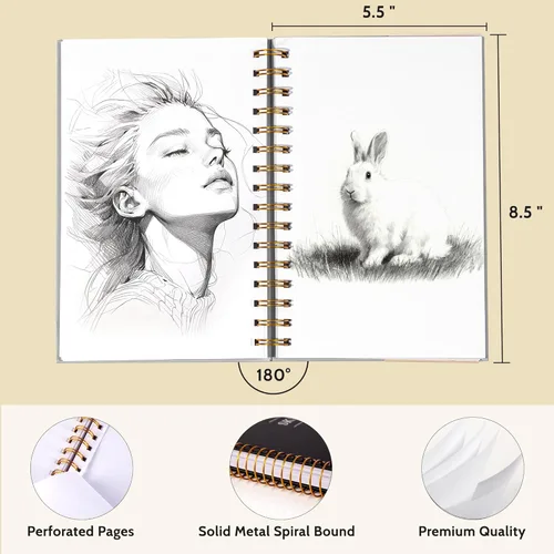 Miniatura 8 de Yoment Cuaderno de bocetos de 5.5" x 8.5" para dibujo, 100 hojas de tapa dura en espiral para niños (68lb/100gsm), cuaderno de bocetos de arte