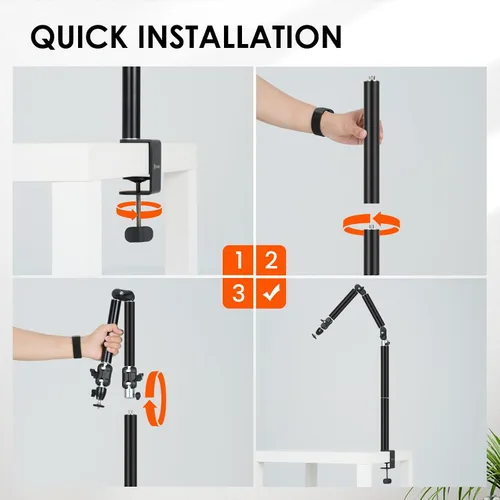 Miniatura 7 de TARION Soporte de Escritorio para Cámara de Arriba: Brazo Articulado con Abrazadera de Cámara, Tornillos de 3/8'' y 1/4'', Montura de Mesa