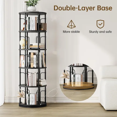 Miniatura 4 de Estantería giratoria de 5 niveles de altura, torre giratoria de 360°, organizador de estante redondo giratorio vertical para espacios pequeños, Negro