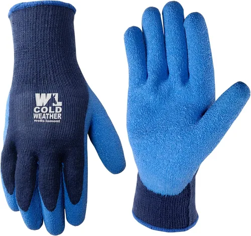 Wells Lamont Men's Latex-Coated Cold Weather Blue Winter Grip Work Gloves