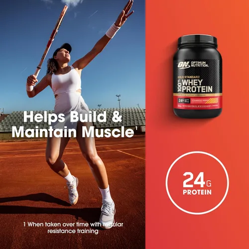 Miniatura 4 de Optimum Nutrition Polvo de proteína de suero de leche 100% de oro, fresa y plátano, 2 libras (el embalaje puede variar)