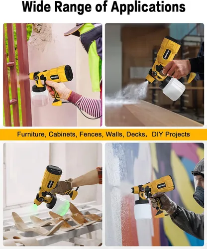 Miniatura 4 de Pulverizador de pintura sin aire de 700 W, pistola de pulverización HVLP con juntas de soplado, 4 boquillas y 3 patrones, recipiente de pintura
