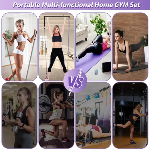 Miniatura 4 de Goocrun Kit de Barra de Pilates Portátil con Bandas de Resistencia para Hombres y Mujeres - 3 Juegos de Bandas de Resistencia para Ejercicio