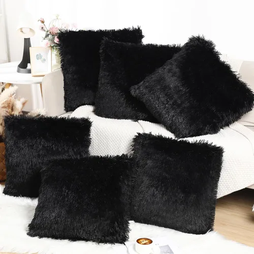 VitalCozy 6 fundas de almohada de piel sintética esponjosa para sofá, cojín cuadrado de 18 x 18 pulgadas, almohada decorativa de lujo, suave, con