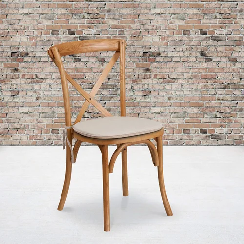 Miniatura 10 de Flash Furniture HERCULES Series Silla apilable de madera americana con respaldo cruzado con cojín Temprano americano