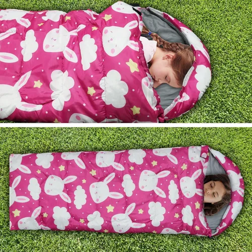 Miniatura 7 de Sacos de dormir para niños - Sacos de dormir para acampar con bolsa de transporte - Saco de dormir compacto para senderismo, mochilero para 3 Rosa