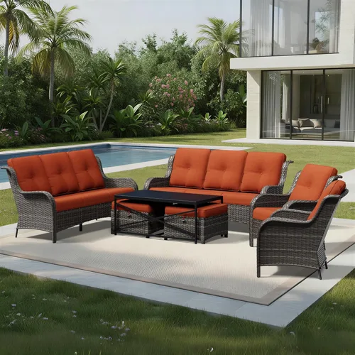 Miniatura 139 de Joyside Juego de sillas de mimbre para patio, juego de 3 piezas de mimbre para exteriores con 2 sillas reposabrazos y 1 mesa auxiliar para terraza