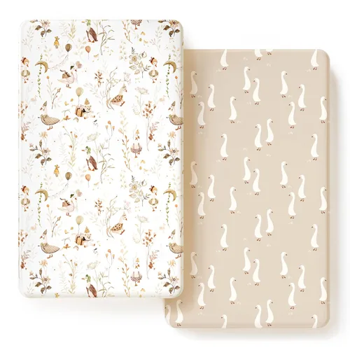 Miniatura 23 de GRSSDER Juego de 2 Sábanas Ajustables de Punto de Jersey Elástico Ultra Suave para Cuna, Se Adaptan a Todos los Colchones Estándar para Cuna de Rosa