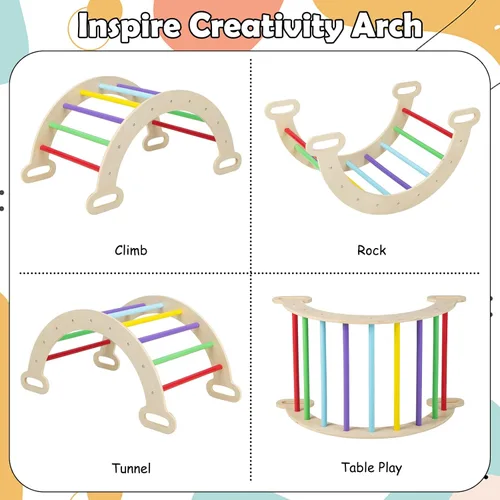 Miniatura 5 de Olakids Triángulo Pikler Set 7 en 1 Juguetes de Escalada para Niños Pequeños de 1-3 Años Interior Plegable Madera Montessori Gimnasio de la Selva