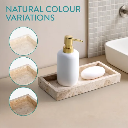 Miniatura 3 de Navaris Travertine - Bandeja decorativa – Bandeja organizadora de baño duradera – Bandejas ovaladas para perfumes, joyas, tocador y mesa auxiliar