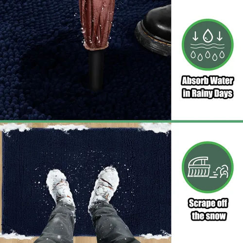 Miniatura 3 de IM HOME Tapete absorbente de felpilla para exteriores, 36 x 24 pulgadas, lavable, tapete para puerta de perro, antideslizante, tapete para Azul