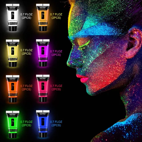 Miniatura 2 de NewWay Pintura luminosa de neón para rostro y cuerpo que brilla en la oscuridad, suministros de fiesta, maquillaje, luz de pintura en crema