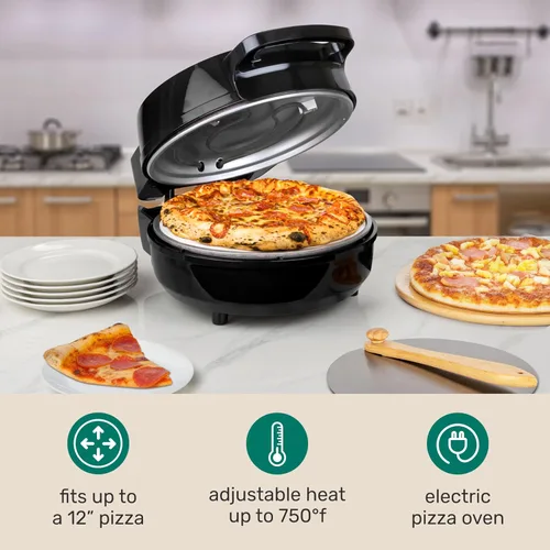 Miniatura 2 de Homecraft Horno de pizza horneado a piedra – 12 pulgadas estilo leñador para interiores, máquina de pizza eléctrica para encimeras – Piedra