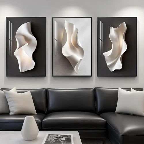 Miniatura 15 de Juego de arte moderno enmarcado de 3 piezas, arte abstracto de líneas geométricas en blanco y negro, pinturas artísticas de lujo contemporáneas