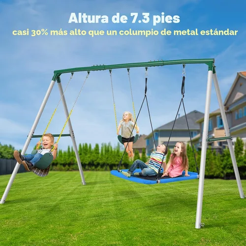 Miniatura 2 de Hapfan Juego de Columpios de Servicio Pesado de 7.3 pies de Altura, 3 Columpios Juegos de Columpios de Metal para Patio Trasero, Conjunto