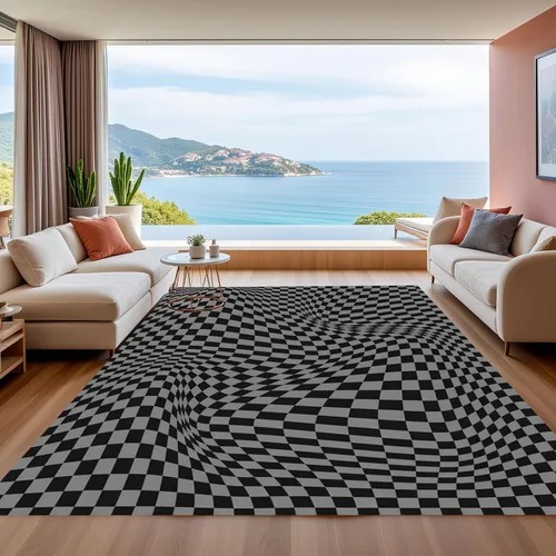 Miniatura 26 de Alfombra ondulada azul única con diseño de cuadros para sala de estar, extra grande, lavable a máquina, alfombra de pasillo de cocina, alfombra
