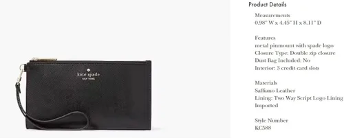 Miniatura 3 de Kate Spade - Cartera para mujer, diseño de Madison, grande, delgada y plegable, Negro -, Muñequera