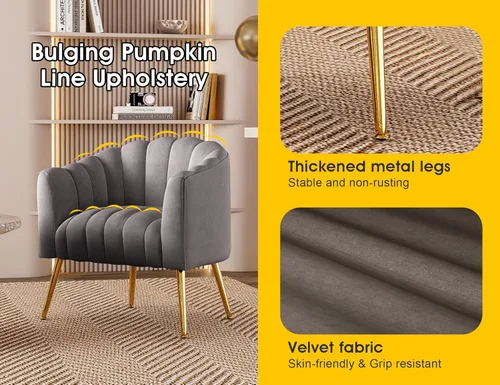 Miniatura 6 de Dewhut Silla decorativa de calabaza de gran tamaño, modernas y cómodas sillas tapizadas de terciopelo, sillón individual de lujo para sala de estar