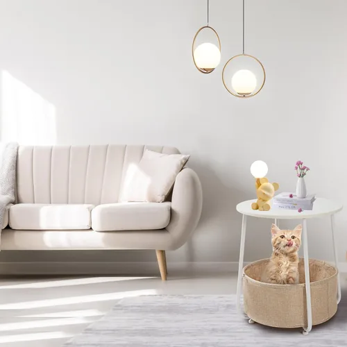 Miniatura 7 de Mesa auxiliar redonda, mesas auxiliares para sala de estar, mesa auxiliar de cama pequeña, mesita de noche blanca moderna para mesita de noche