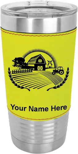 Miniatura 14 de LaserGram Vaso aislado al vacío de 20 onzas, granja, grabado personalizado incluido (piel sintética, estilo béisbol)