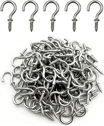 Miniatura 6 de 50 ganchos de techo de acero inoxidable (304) de 5/8 pulgadas, gancho pequeño para tazas, ganchos de luz atornillados para colgar en exteriores e