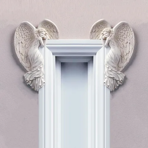 Miniatura 7 de SIQITECHNO Marco de puerta, adornos de estatuas de ángel, escultura envejecida, esquina izquierda o derecha, manualidades de pared, adorno vintage