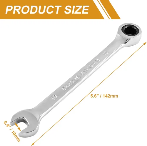 Miniatura 5 de Llave de trinquete reversible de acero CR-V, SAE y métrica, 2 unidades, 0.394 in, 72 dientes