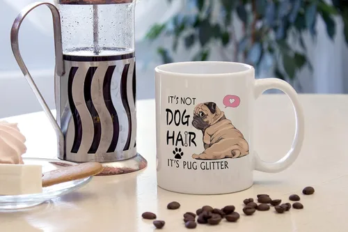 Miniatura 4 de DOTAIN Taza de café divertida con purpurina «It's Not Dog Hair It's Pug It», taza de cerámica de doble cara de 11 onzas para café, té, leche, regalo
