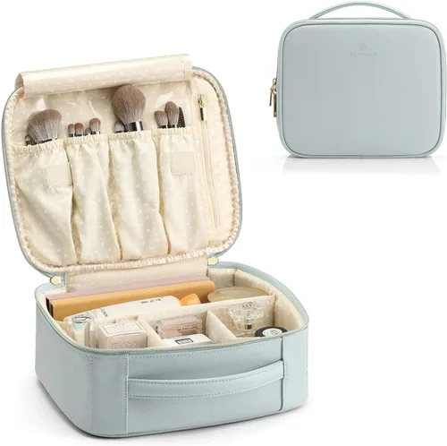 Bolsa de Maquillaje Vlando, Bolsas de Maquillaje de Viaje, Bolsa Grande Portátil de Maquillaje Organizadora con Divisores y Asa, Regalos para A.Azul