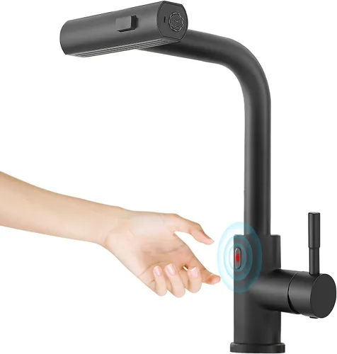 Miniatura 8 de CENOSA Grifo de Cocina sin Contacto con Sensor de Movimiento Manos Libres de Una Sola Manija para Fregadero de Cocina con Rociador Desplegable Negro