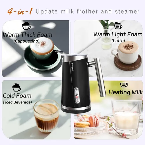 Miniatura 3 de Espumador de leche Huogary, vaporizador eléctrico 4 en 1, espumador automático de leche caliente y fría, calentador de leche para café, café