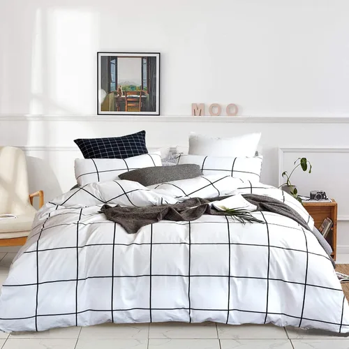 Miniatura 40 de KAREVER Juego de edredón azul y blanco a cuadros, juego de ropa de cama para niñas, juego de edredón a cuadros azul y blanco, manta para niños