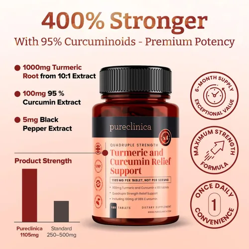 Miniatura 3 de 1100 mg de cúrcuma y curcumina x 180 comprimidos – 6 meses de suministro – con 95% de curcumina y 5 mg de extracto de pimienta negra