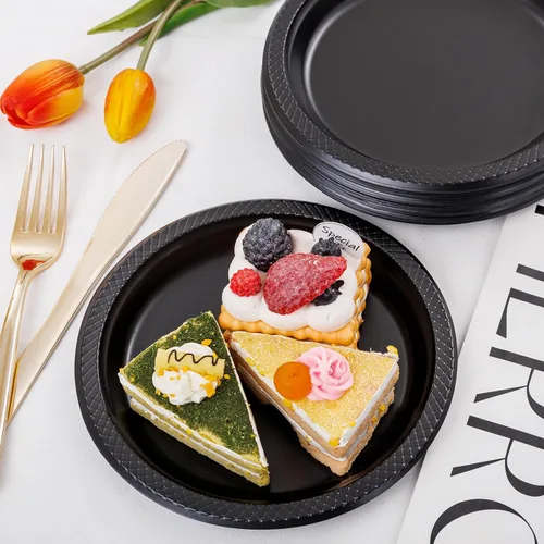 Miniatura 2 de WELLIFE Platos de postre negros de 7 pulgadas, 150 unidades, platos de postre de plástico desechables para fiestas, pasteles, aperitivos, ensaladas