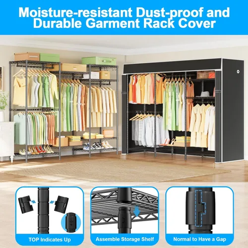 Miniatura 4 de Ulif E13C Sistema Organizador de Armario de Servicio Pesado, Estantes de Ropa Independientes para Colgar Ropa, Perchero Ajustable de 63" An x 16" Pr