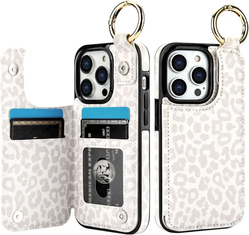 Miniatura 16 de HAOPINSH Funda tipo cartera para iPhone 14 Pro con tarjetero, patrón de flores pálidas en la parte trasera, de piel sintética, con ranuras para Flor