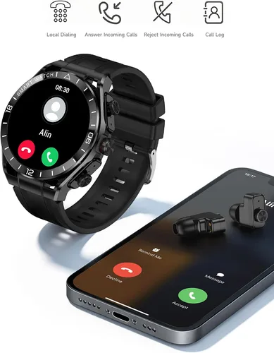Miniatura 3 de ZJX Reloj inteligente con auriculares para hombre, pantalla HD táctil completa de 1.52 pulgadas, cuerpo de metal, auriculares deportivos TWS reloj