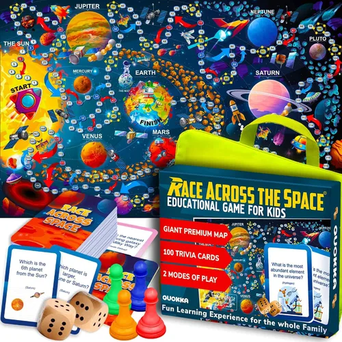 QUOKKA Juego de Mesa Espacial para Niños de 8-12 años - Juego Familiar Educativo para Adolescentes y Adultos - 130 Tarjetas de Preguntas - Datos