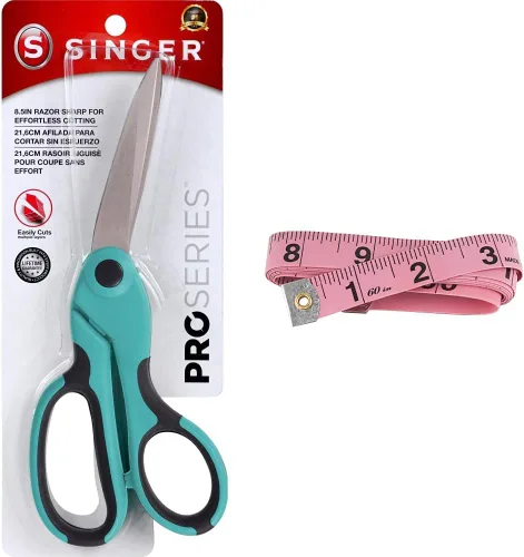SINGER 00561 Tijeras de Costura Curvadas de Servicio Pesado ProSeries de 8-1/2 Pulgadas, Verde Azulado y 00218 Cinta Métrica, 60 Pulgadas