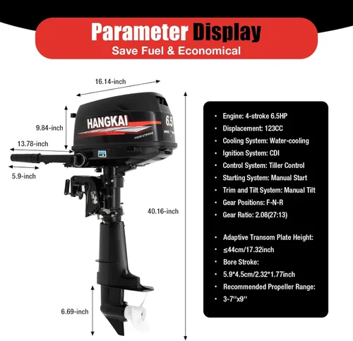 Miniatura 2 de Motor fuera de borda, 4 tiempos 6.5 hp motor de barco de alta resistencia motor de barco de pesca con sistema CDI sistema de refrigeración por agua