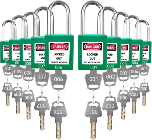 Miniatura 15 de Juego de 5 cerraduras de bloqueo con llave negra, 2 llaves por cerradura, candados de seguridad compatibles con OSHA para kit de etiqueta de bloqueo