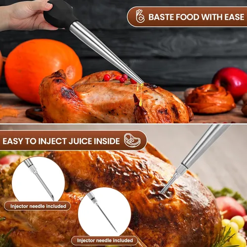 Miniatura 6 de SCHVUBENR Baster grande para pavos con cepillo de limpieza y aguja, herramienta de acero inoxidable para cocinar, fácil de usar y limpiar, jeringa