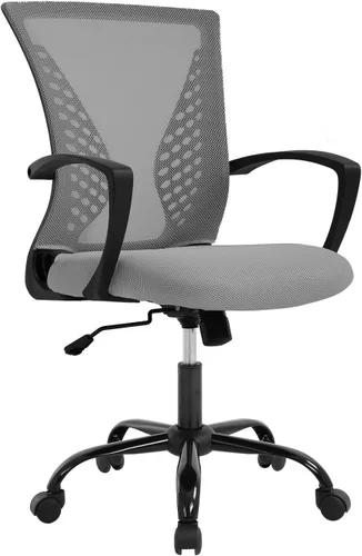 PayLessHere Silla de oficina, silla de computadora, ergonómica, ajustable, malla ejecutiva, respaldo medio con ruedas giratorias de 360 grados, Gris