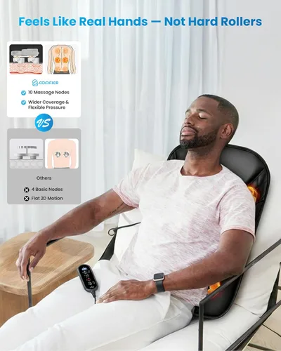 Miniatura 3 de COMFIER Masajeador de espalda ultra delgado con calefacción para silla, movimiento hacia arriba hacia abajo, 10 nodos de masaje, masajeador