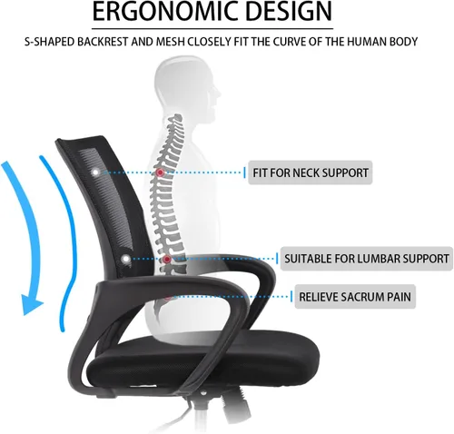 Miniatura 3 de Silla de oficina en casa, silla de escritorio ergonómica, silla de computadora de malla con soporte lumbar, reposabrazos, sillas de escritorio Negro