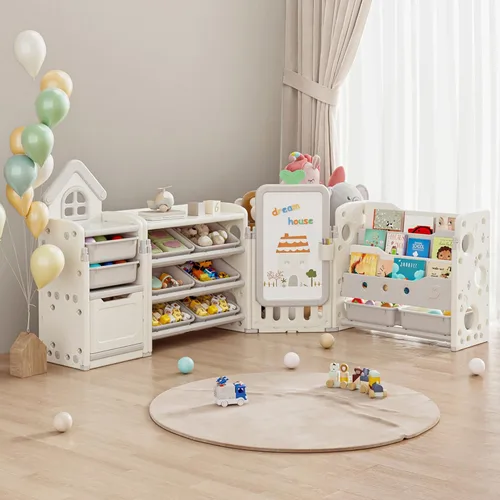 Organizador de almacenamiento de juguetes para niños con 10 contenedores removibles, organizadores de juguetes plegables y almacenamiento con